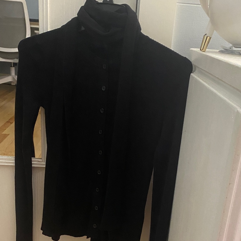 Zara Black Button-Front Long Sleeve Top with Attached Scarf. Like new!